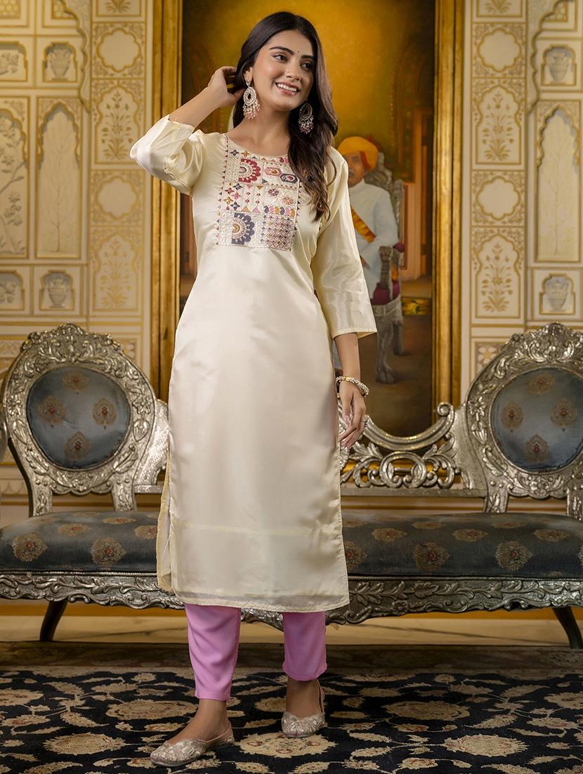 women embroidered three quarter sleeve straight kurta - 21683852 - Zoom Image - 0