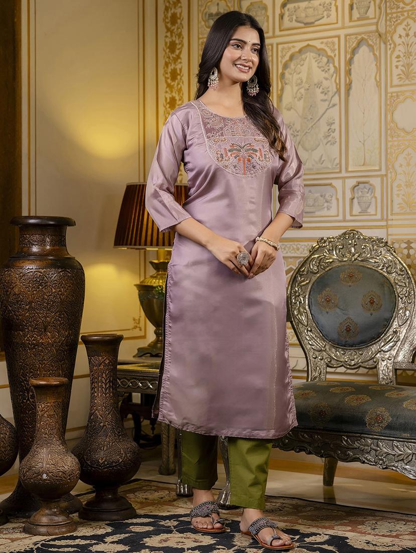 women embroidered three quarter sleeve straight kurta - 21683856 -  Standard Image - 1