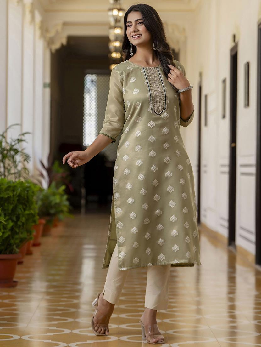 women embroidered three quarter sleeve straight kurta - 21683861 - Standard Image - 1