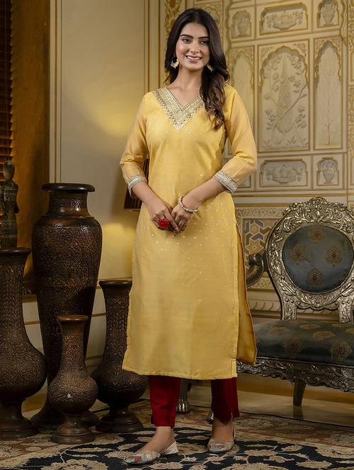 women embroidered three quarter sleeve straight kurta - 21683866 - Standard Image - 0