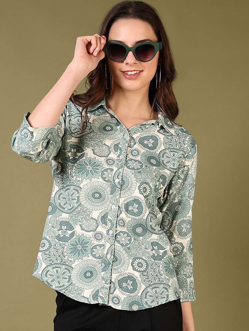 women green printed long sleeve regular fit shirt - 21683924 -  Standard Image - 1