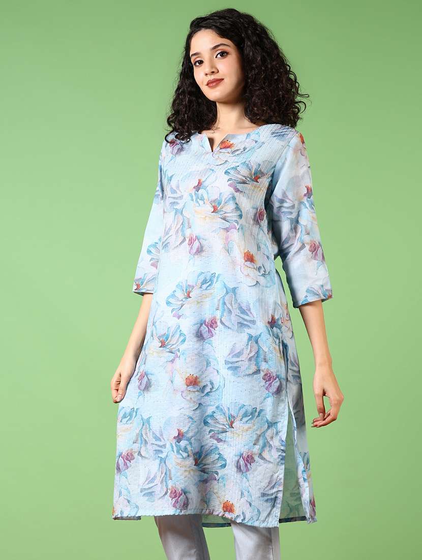 women printed three quarter sleeve kurta - 21683946 -  Standard Image - 1