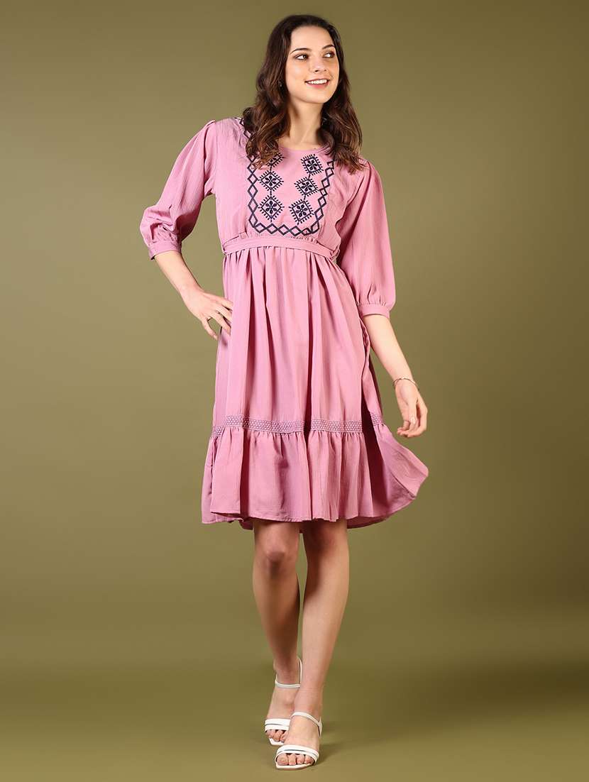 women embroidered puff sleeves tiered dress