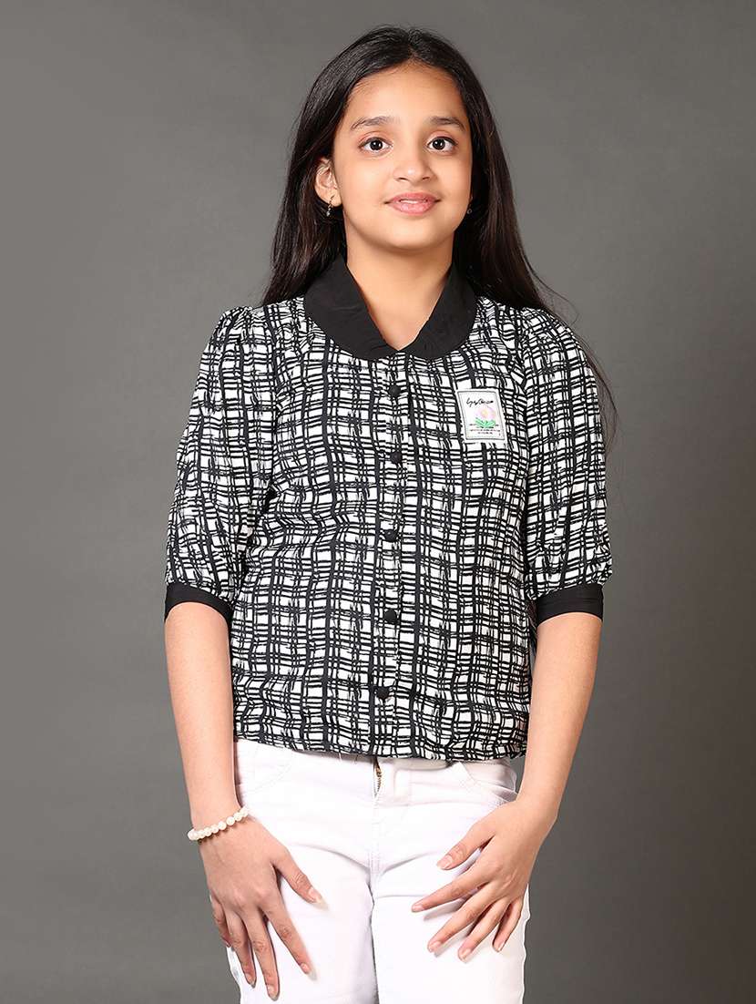 girls printed peter pan top