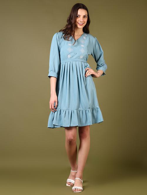 women embroidered puff sleeves tiered dress - 21684053 -  Standard Image - 0