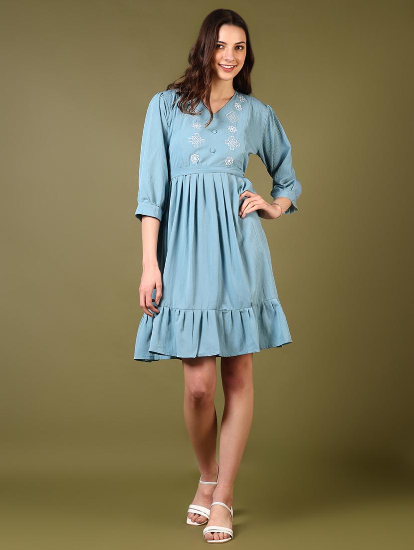 women embroidered puff sleeves tiered dress - 21684053 -  Zoom Image - 0