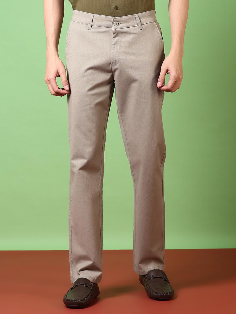 men solid mid rise chinos trouser