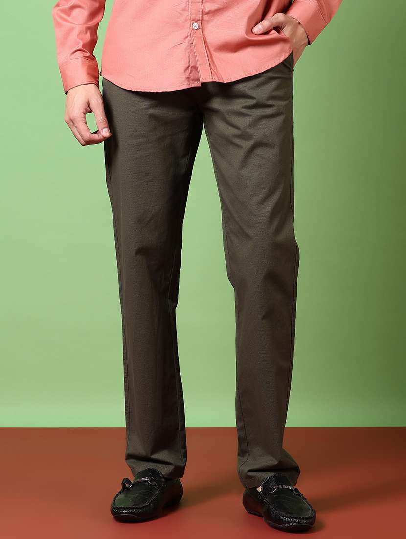 men solid mid rise chinos trouser - 21684070 - Standard Image - 1
