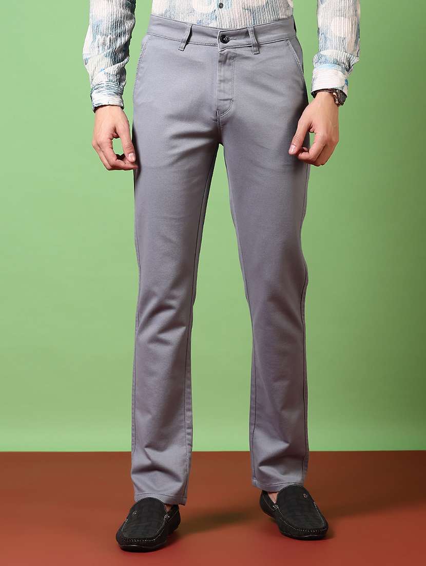 men solid mid rise chinos trouser