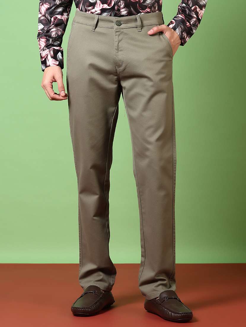 men solid mid rise chinos trouser