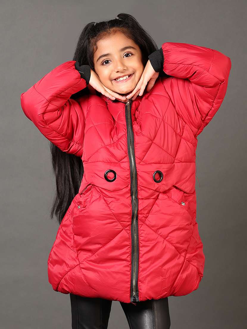 girls solid long sleeves puffer jacket