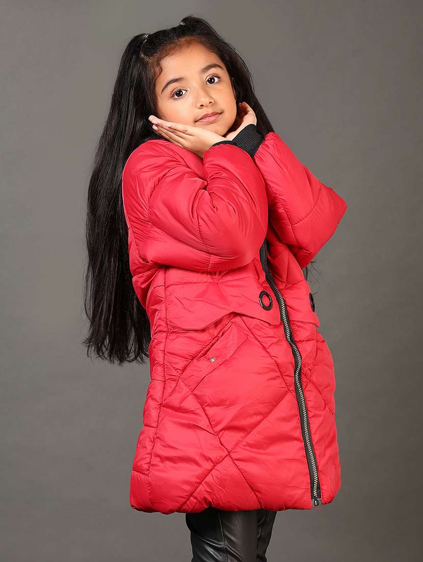girls solid long sleeves puffer jacket - 21684089 -  Standard Image - 1