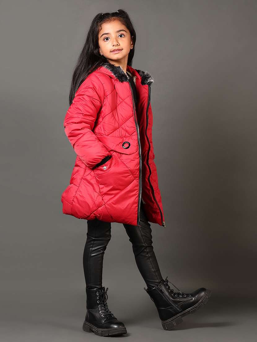 girls solid long sleeves puffer jacket - 21684089 -  Standard Image - 4