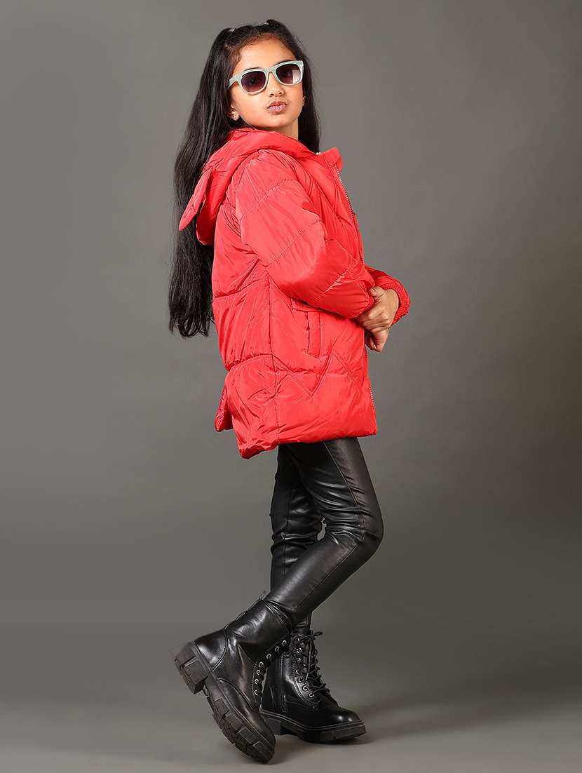 girls solid long sleeves puffer jacket - 21684090 -  Standard Image - 4