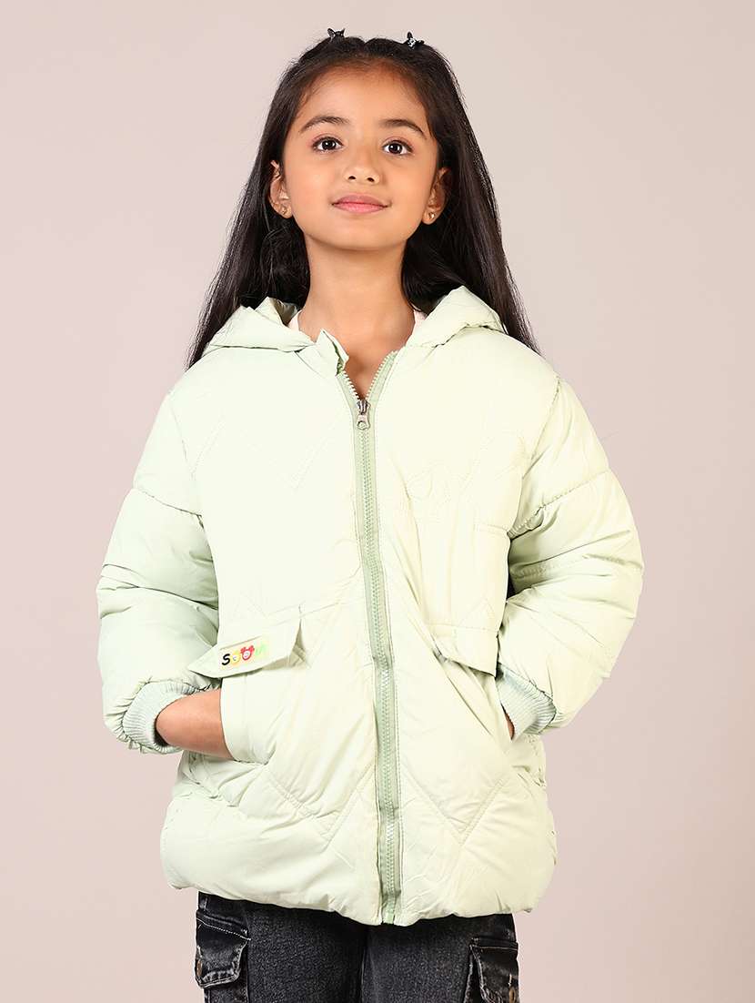girls solid long sleeve hooded quilted jacket - 21684092 -  Standard Image - 1