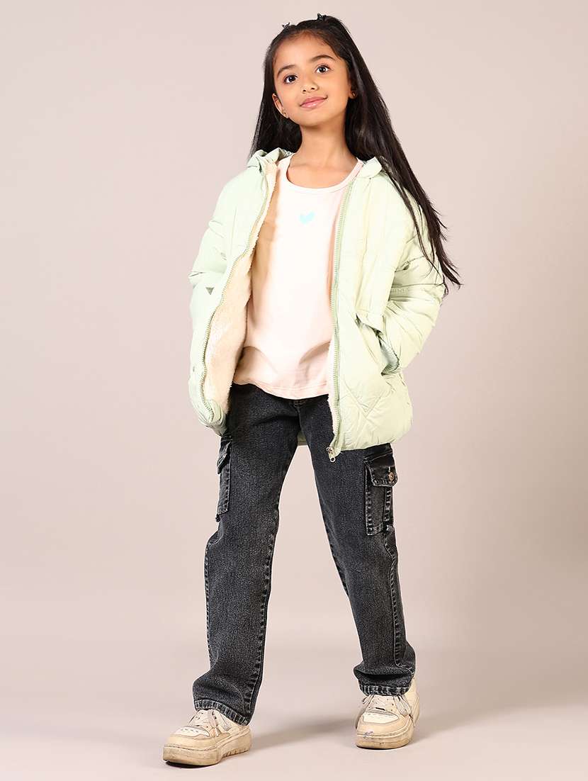 girls solid long sleeve hooded quilted jacket - 21684092 -  Standard Image - 4