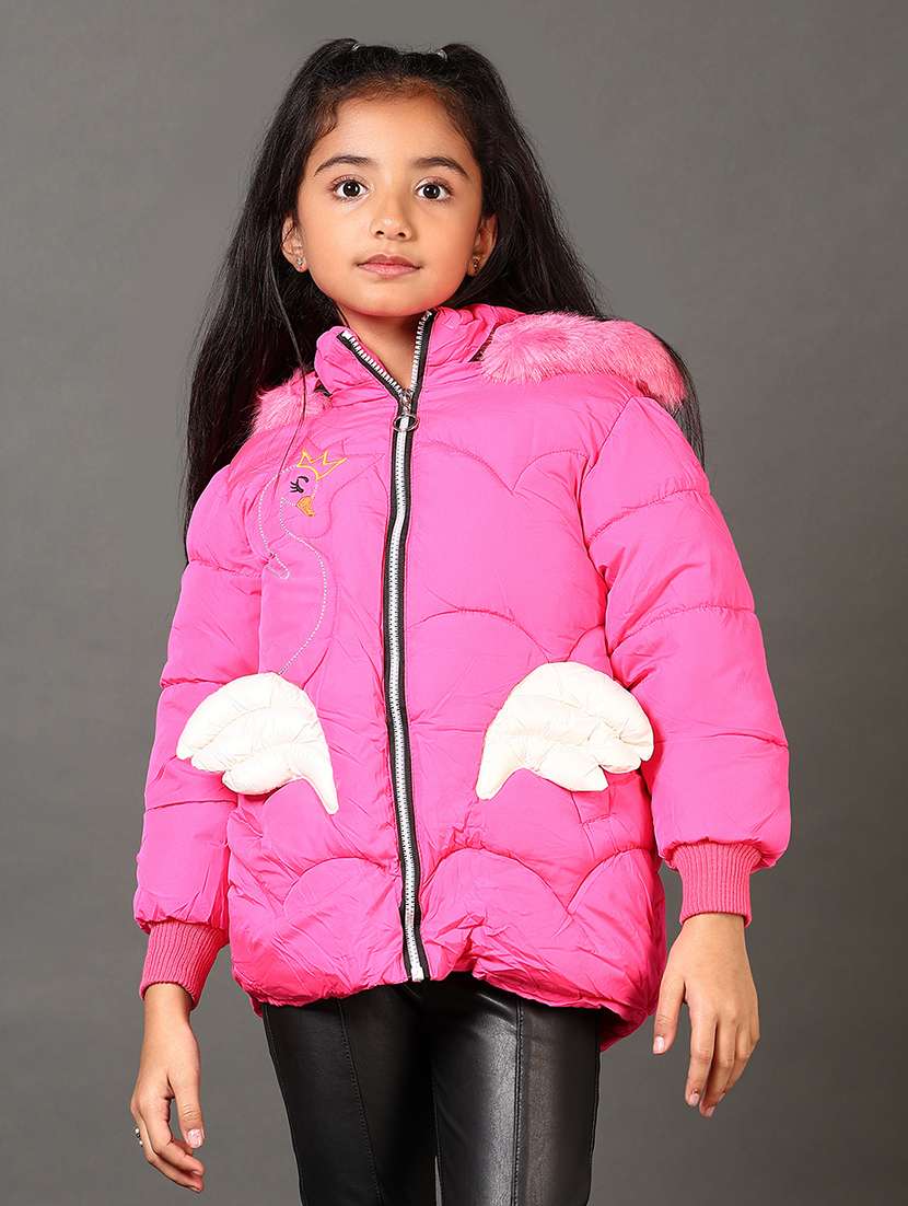 girls solid long sleeves puffer jacket