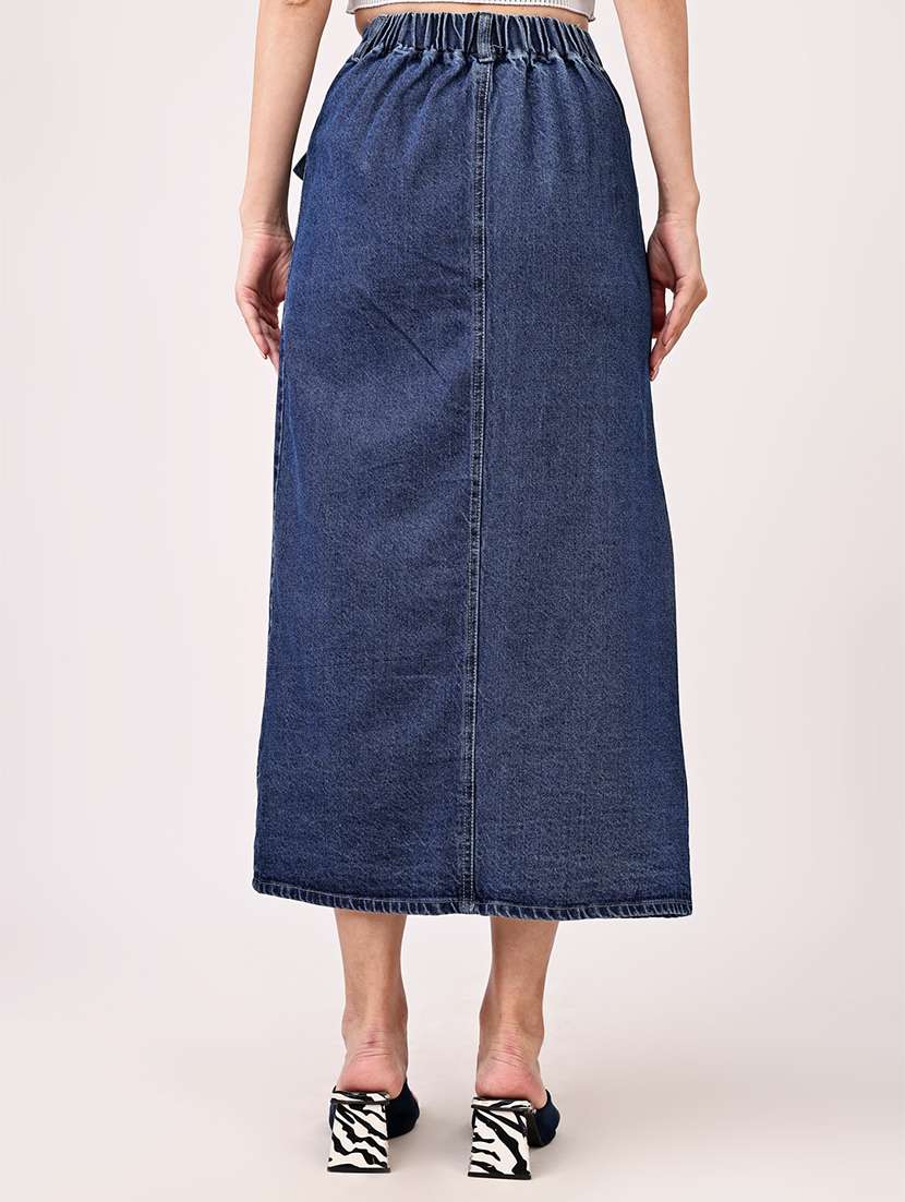 women solid high rise denim skirt - 21684103 -  Standard Image - 1