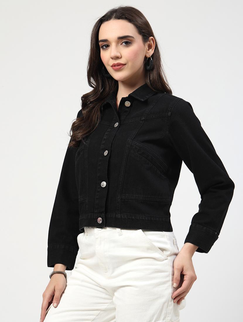 women solid long sleeves denim jacket - 21684114 - Standard Image - 1