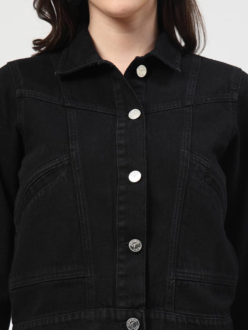 women solid long sleeves denim jacket - 21684114 - Standard Image - 6