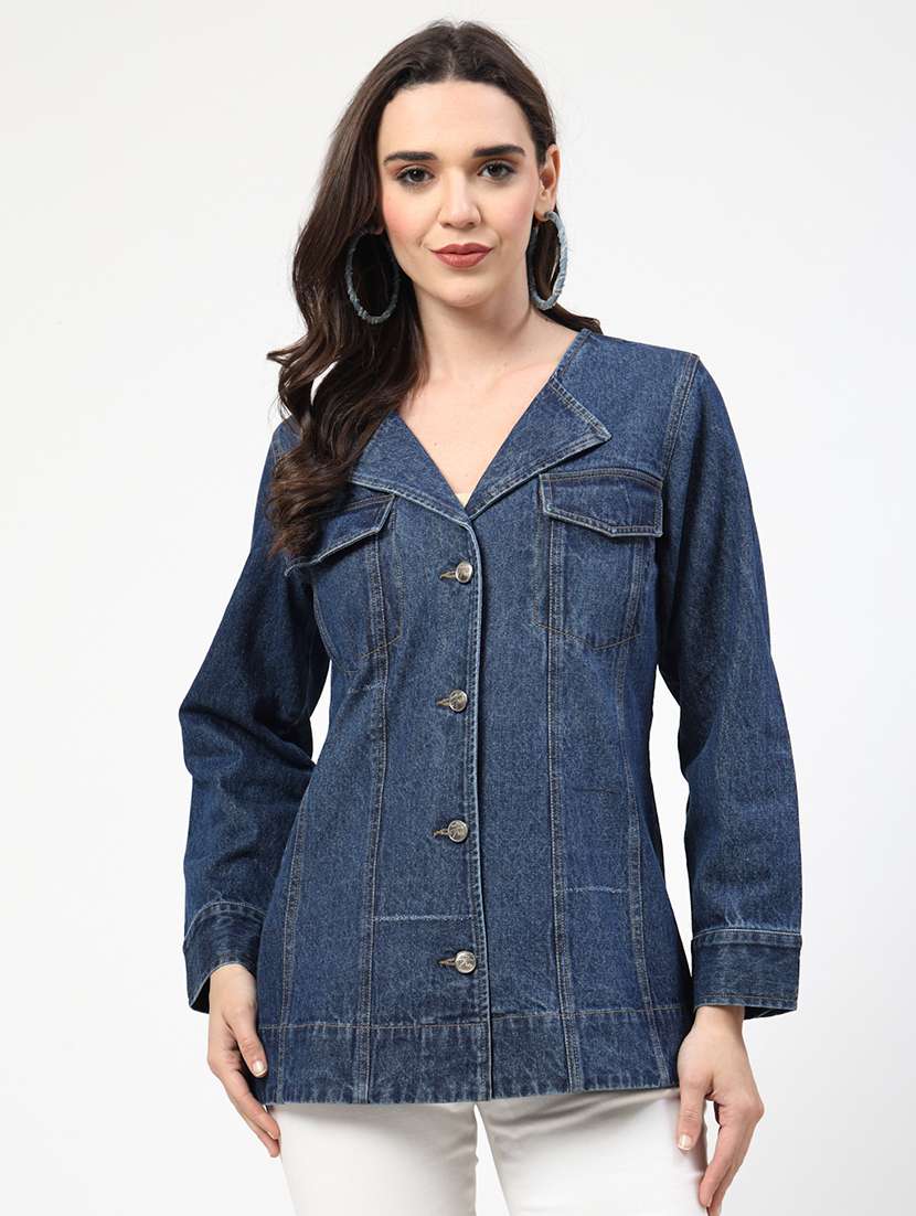 women solid long sleeves denim jacket