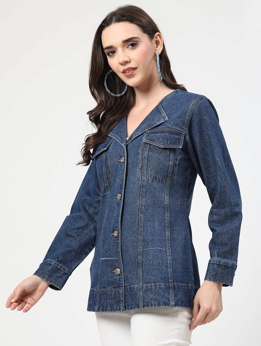 women solid long sleeves denim jacket - 21684116 -  Standard Image - 1