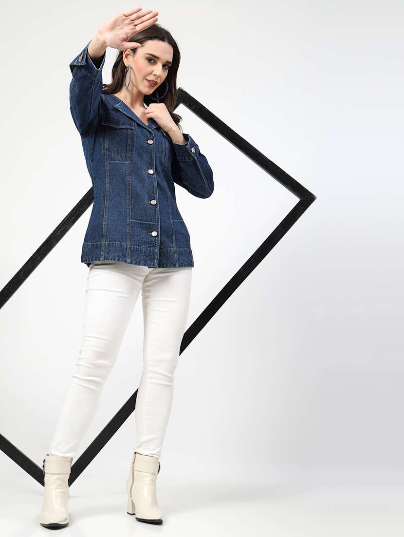 women solid long sleeves denim jacket - 21684116 -  Standard Image - 4