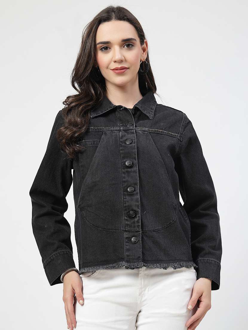 women solid long sleeves denim jacket - 21684118 - Zoom Image - 0