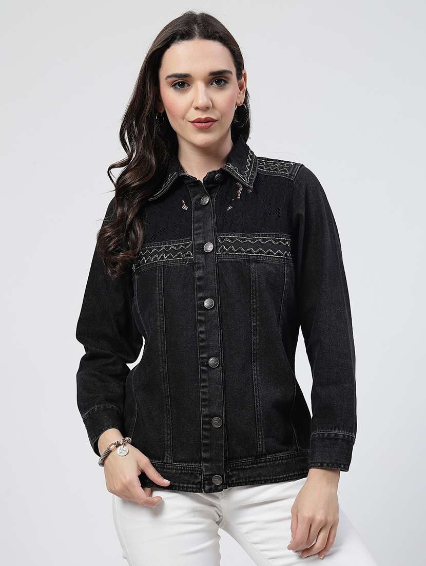women solid long sleeves denim jacket - 21684119 - Zoom Image - 0