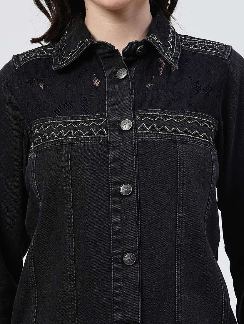 women solid long sleeves denim jacket - 21684119 - Standard Image - 6