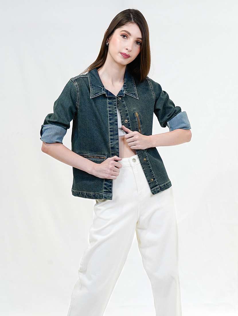 women solid long sleeves denim jacket - 21684121 - Zoom Image - 0