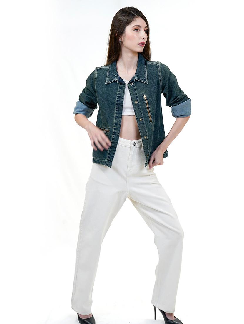women solid long sleeves denim jacket - 21684121 - Standard Image - 4