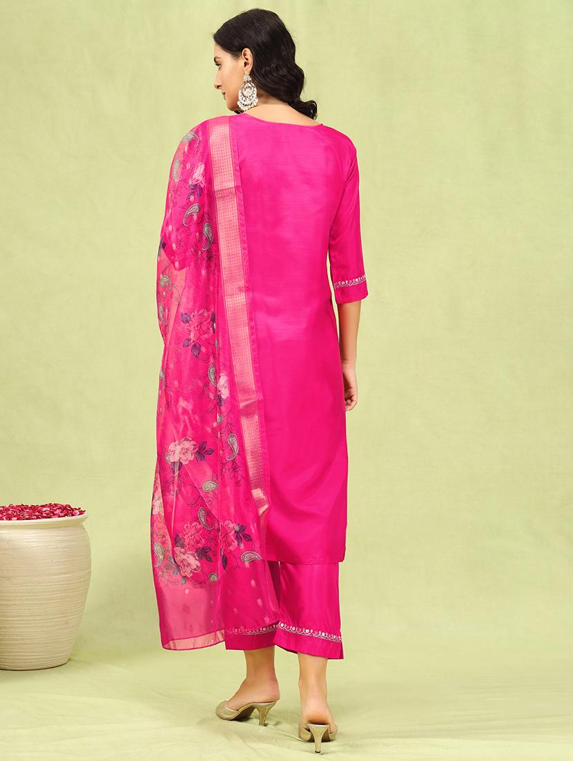women three quarter sleeve kurta pant with dupatta set - 21684165 -  Standard Image - 1