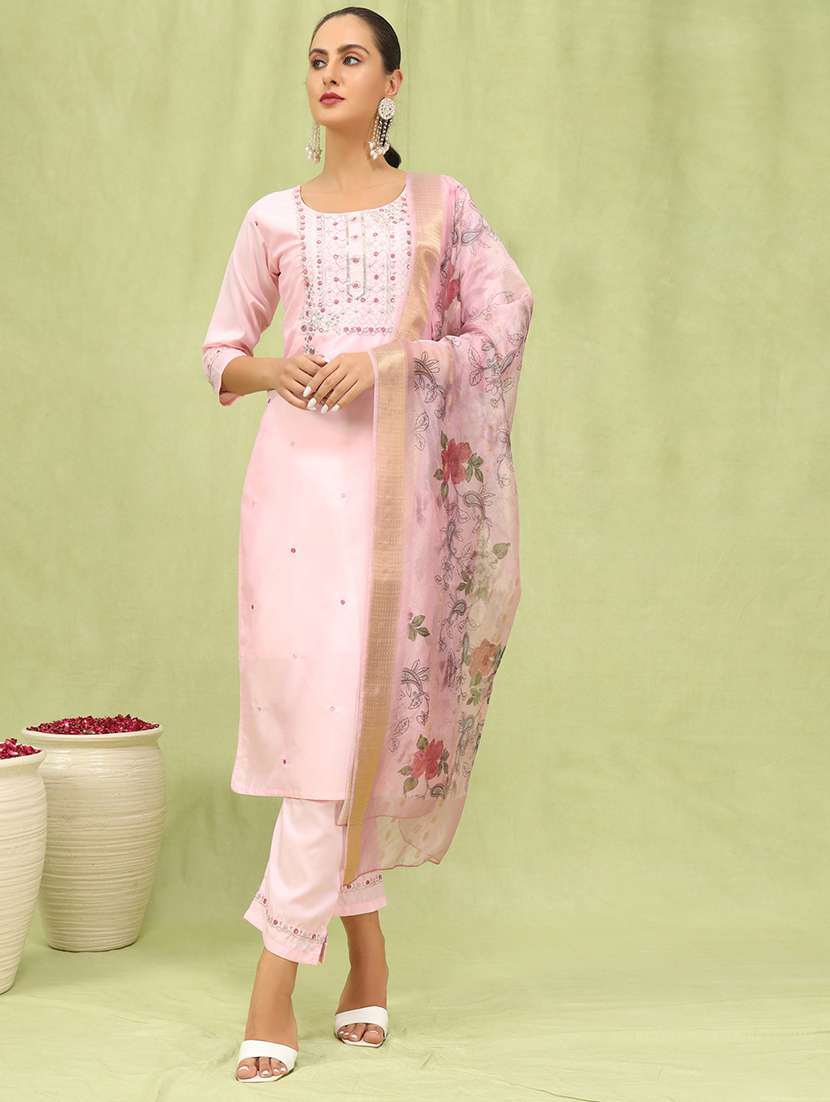 women three quarter sleeve kurta pant with dupatta set