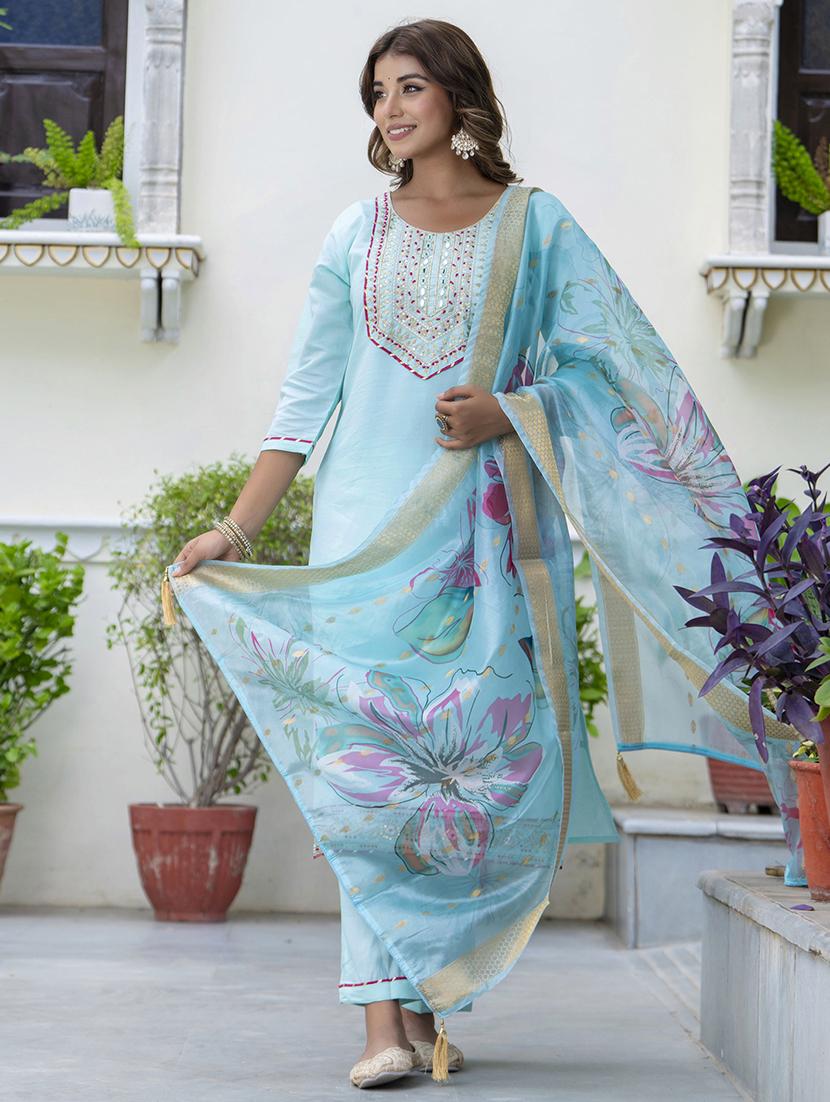 women three quarter sleeve kurta pant with dupatta set - 21684184 -  Standard Image - 1