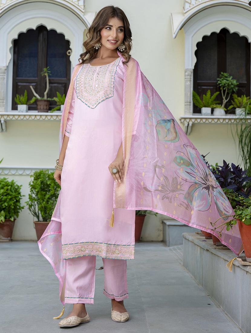 women three quarter sleeve kurta pant with dupatta set - 21684185 -  Standard Image - 1