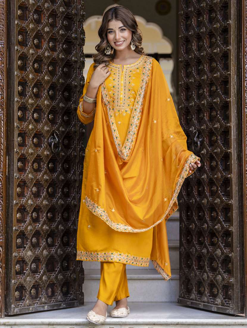 women embroidered three quarter sleeve suit set - 21684194 -  Standard Image - 1