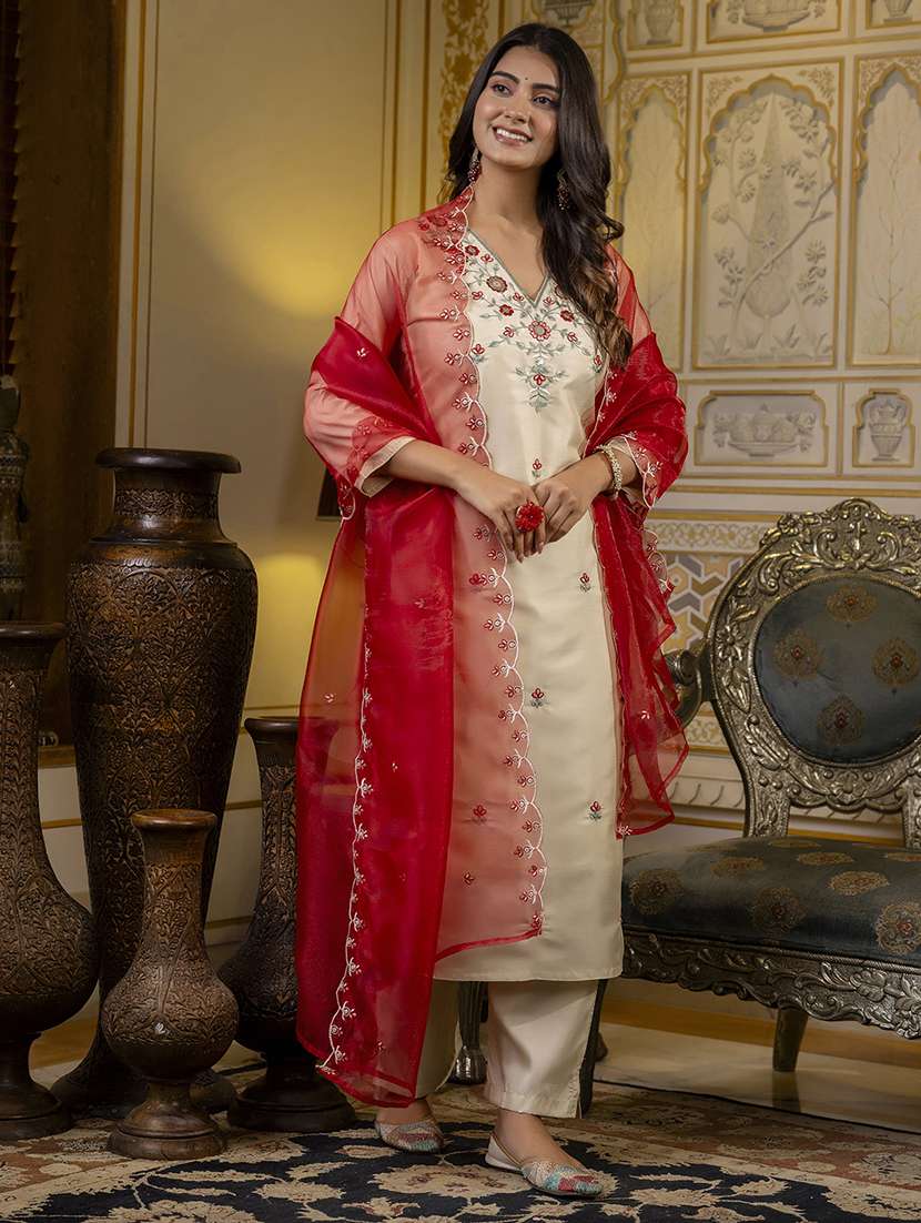 women three quarter sleeve kurta pant with dupatta set - 21684196 -  Standard Image - 1