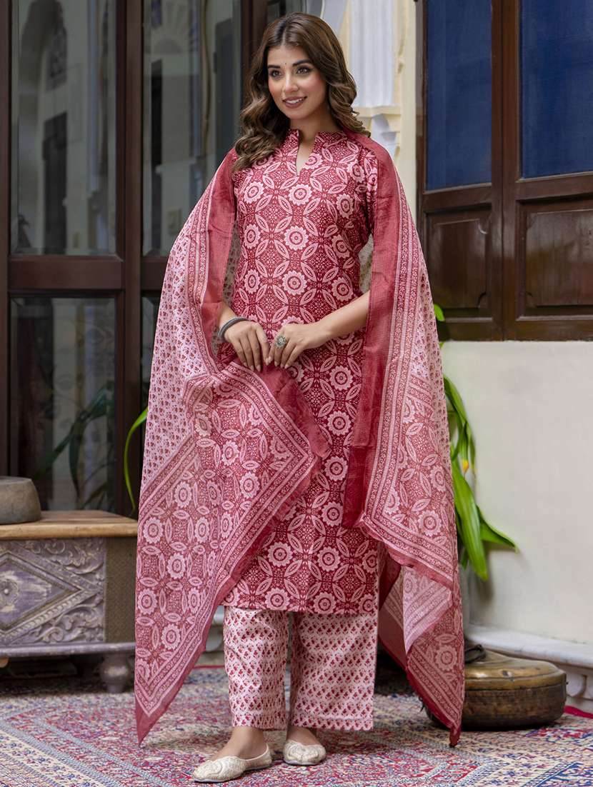 women printed kurta palazzo set with dupatta - 21684207 - Standard Image - 1