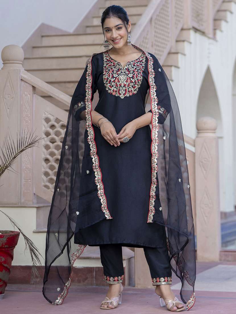 women three quarter sleeve kurta pant with dupatta set