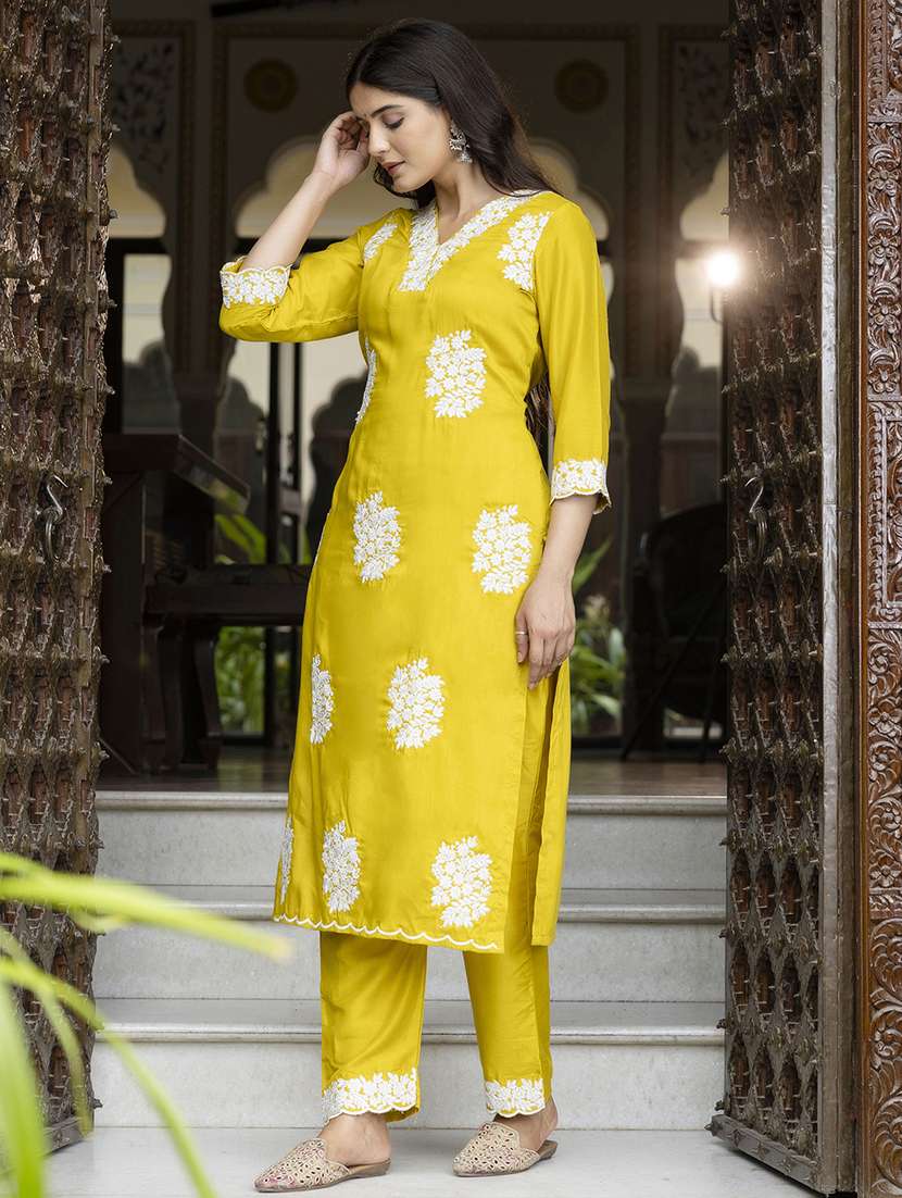 women embroidered three quarter sleeve kurta pant set - 21684231 -  Standard Image - 1