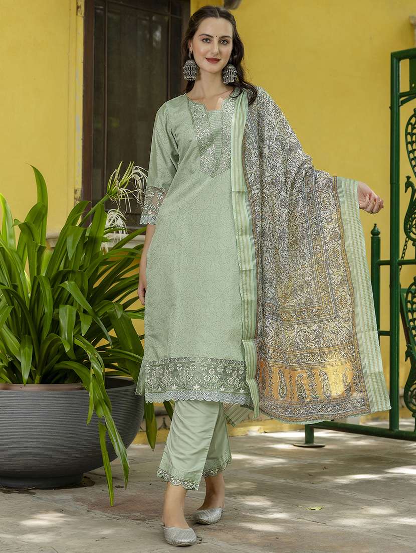 women three quarter sleeve kurta pant with dupatta set