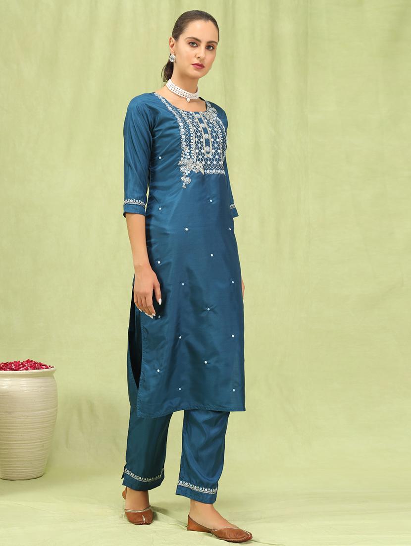 women three quarter sleeve kurta pant with dupatta set - 21684268 -  Standard Image - 1