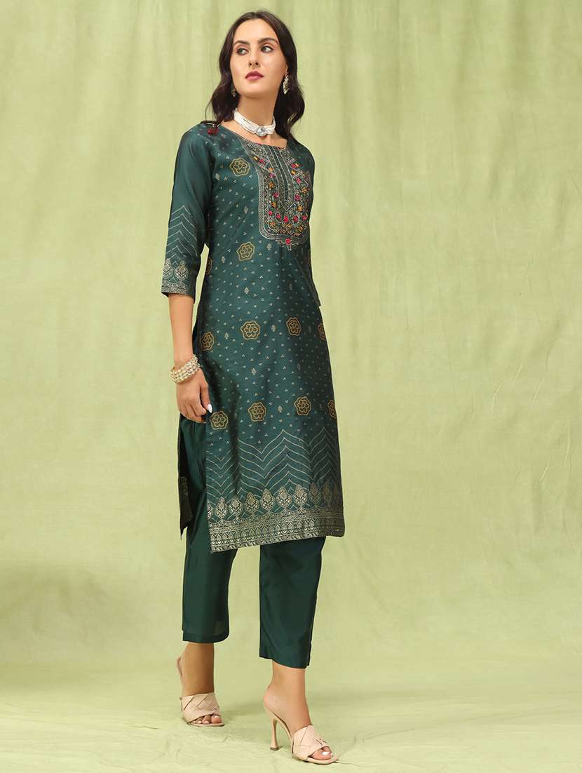 women three quarter sleeve kurta pant with dupatta set - 21684274 -  Standard Image - 1