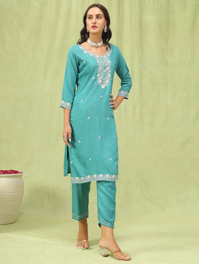 women three quarter sleeve kurta pant with dupatta set - 21684279 -  Standard Image - 1