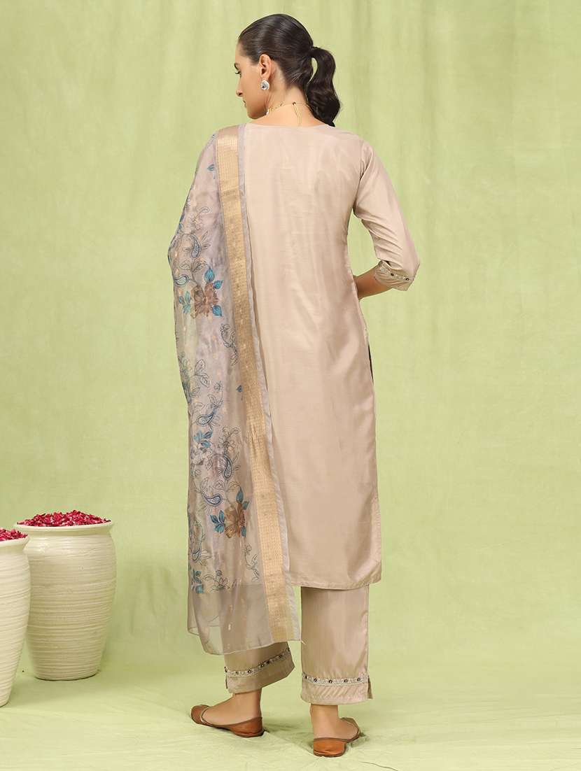 women three quarter sleeve kurta pant with dupatta set - 21684284 -  Standard Image - 1