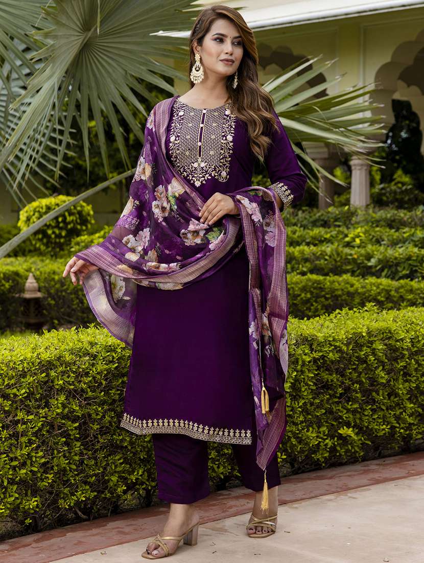 women three quarter sleeve kurta pant with dupatta set