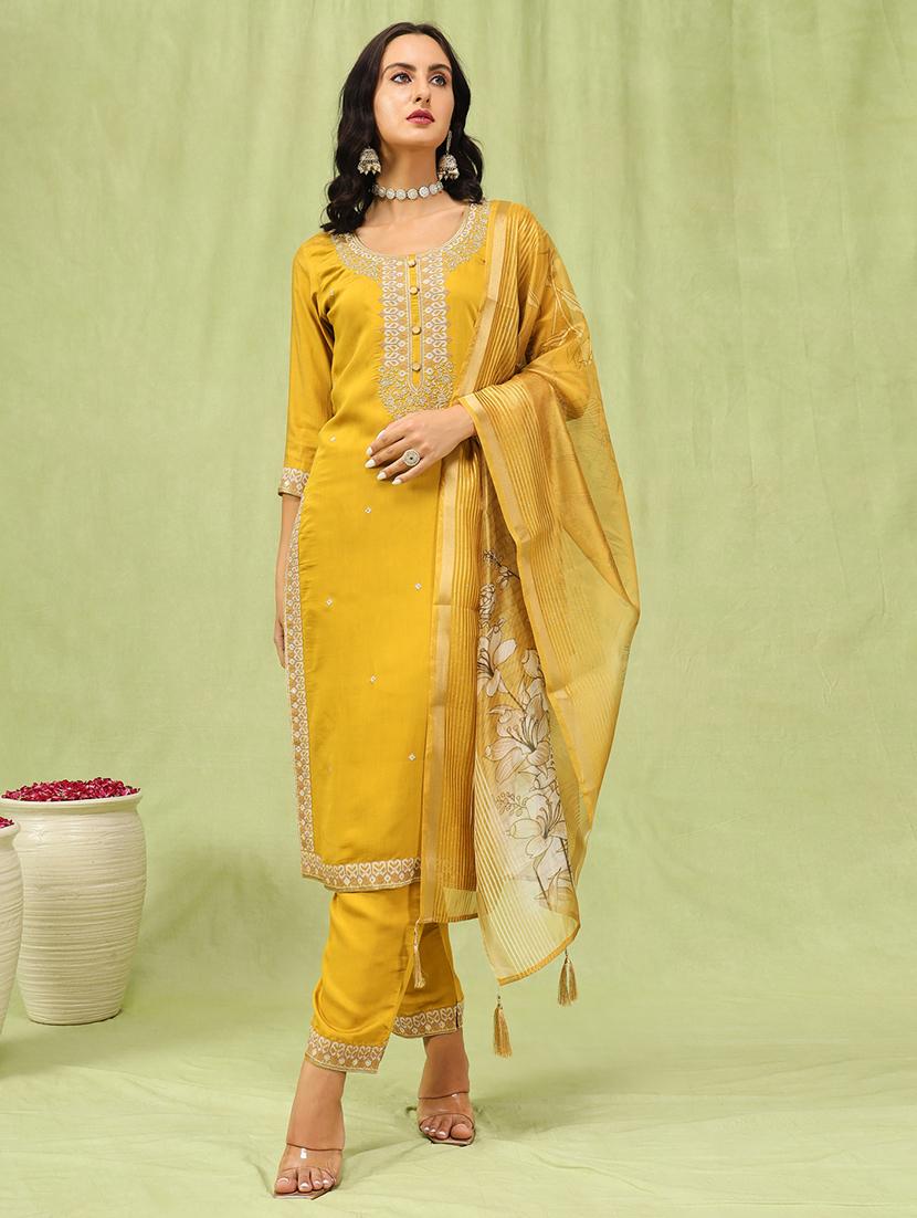 women three quarter sleeve kurta pant with dupatta set - 21684290 - Standard Image - 1