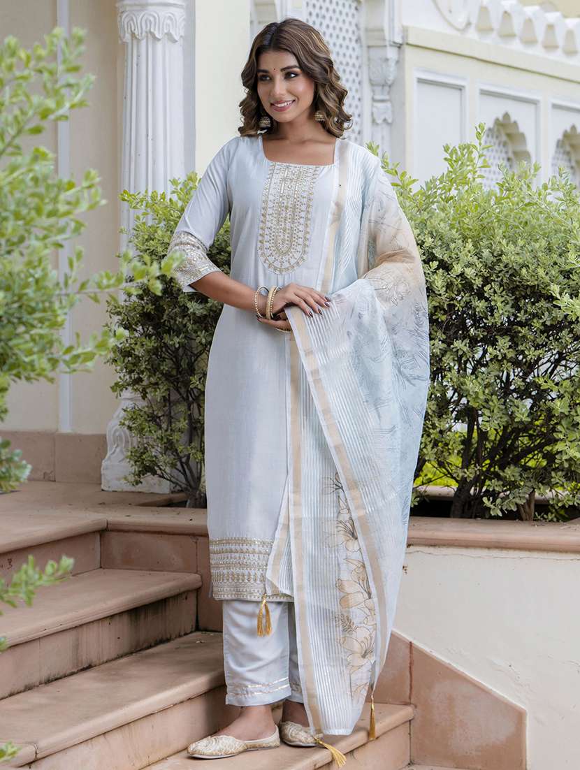 women three quarter sleeve kurta pant with dupatta set - 21684295 -  Standard Image - 1
