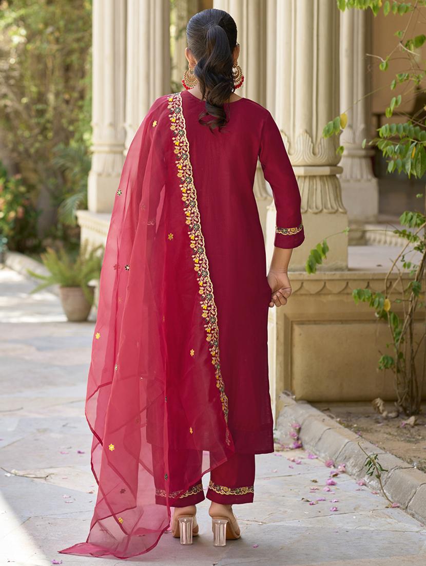 women three quarter sleeve kurta pant with dupatta set - 21684307 -  Standard Image - 1
